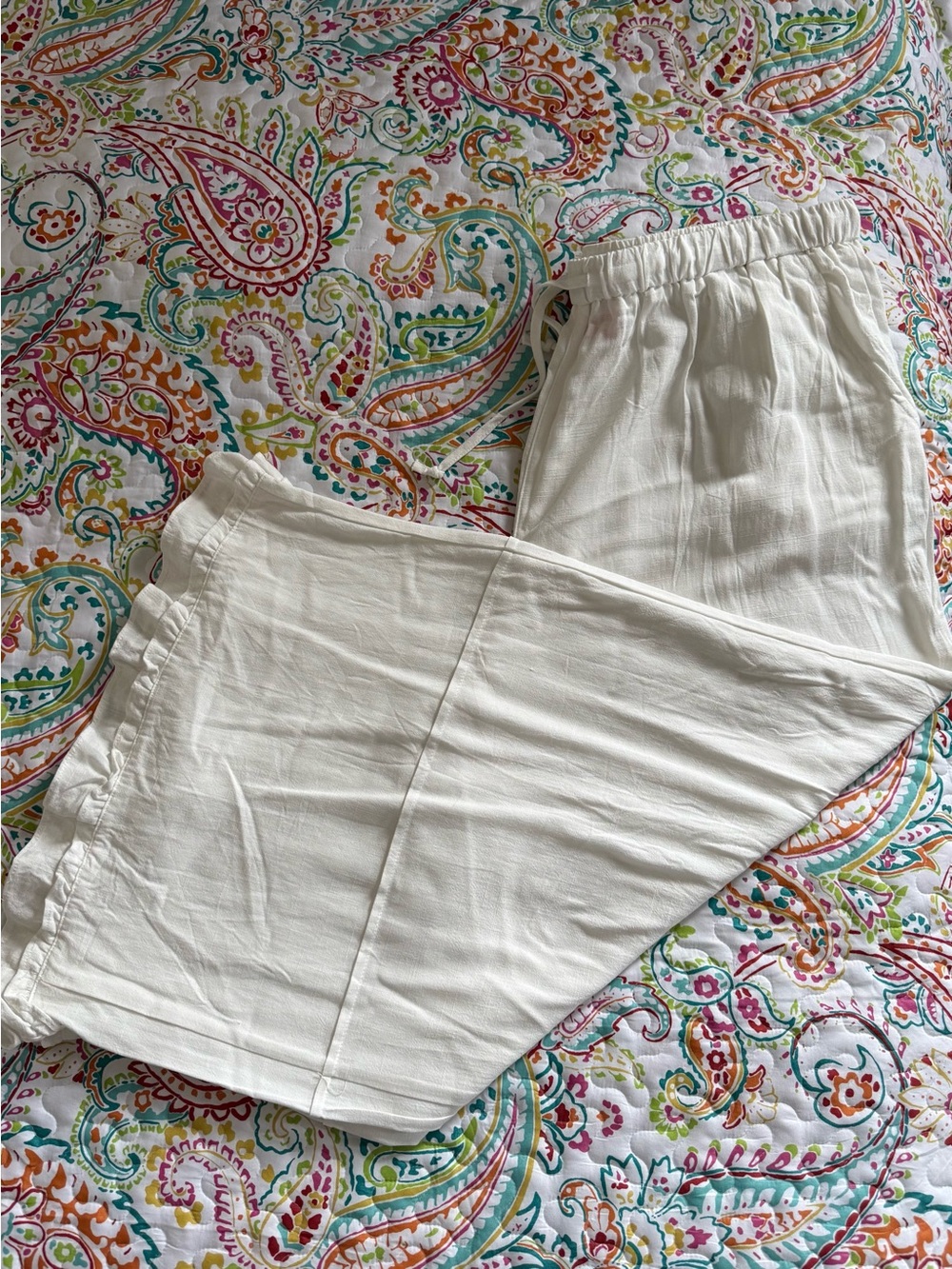Classic Wide Leg Drawstring Pants in Cream